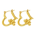 Vintage gold heart earrings with insect relief in a high-polished stainless steel finish - Vintage Insect Heart