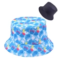 Detail of reversible tie-dye leopard bucket hat showing blue ink textures and solid black interior - Style 8—Blue Base Colorful Splash Texture