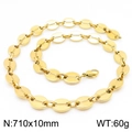 Gold stainless steel pig nose chain necklace, 10mm wide coffee bean link jewelry - Style A Gold Necklace 71cm (KN228732-Z)