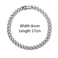 Men's silver hip-hop Cuban link steel chain, 6mm width and 17cm length variant - 6mm / Bracelet / 17cm