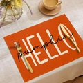 Orange rectangular Thanksgiving placemat with HELLO pumpkin text for fall dining decor - Orange HELLO Pumpkin