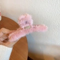 Pink plush hair claw clip for women featuring a sparkling rhinestone logo for autumn - Pink Plush Letter Hair Claw