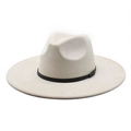 Chapeau fedora en daim beige classique avec large bord et ruban décoratif noir - Suède / Blanc Cassé