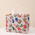 Christmas non-woven gift bag with festive gloves and candy cane prints in grey color - Christmas Style 18