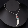 Vintage wolf tooth pendant necklace for men with turquoise and red stone accents - White Wolf Tooth with Turquoise
