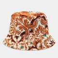 Detail of floral bucket hat showing reinforced stitching and baroque pattern fabric - Orange White Baroque Acanthus Floral Style (11#色)