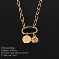 14K vergulde roestvrijstalen ketting met letter D en roze bloemvormige hanger - Goud / Letter D