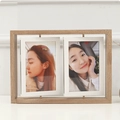 Rotating Nordic wood double photo frame in light brown finish for desktop display - Double Dark Wood