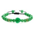 Detail of green aventurine beaded bracelet with a heart-shaped stone and gold accents - Green Jade Style (Woven)