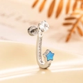 Silver star-shaped opal J-curve stud earring with clear zircon inlay and metal finish - Single Piece / Blue (A401-3#)