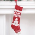 Large 46cm red and white knitted Christmas stocking with snowman pattern for holiday decor - Snowman