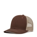 Dark brown and beige mesh trucker hat with a curved brim for outdoor sun protection - Adjustable / Brown + Khaki Mesh