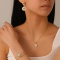 18k gold plated stainless steel jewelry set with heart charms on necklace and earrings - Gold Heart Set (Necklace+Bracelet+Earrings) (H712I114H309)