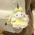 Portachiavi con coniglietto di peluche bianco e vestito di pizzo giallo sullo zaino - Stile Vestito Giallo Principessa Dolce