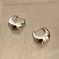 Minimalist silver S925 sterling silver chunky hoop earrings with a polished finish - Silver Rounded C-shape Hoop (E013)