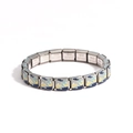 Elastic stainless steel Italian charm bracelet with light blue and yellow enamel patterns - Abstract Cloud Pattern (Style 19)