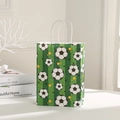 Vertical green striped soccer gift bag with football and gold trophy patterns - Soccer and Trophy Print