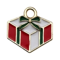 Ciondolo regalo di Natale in lega smaltato rosso e bianco con bordo dorato - Scatola Regalo Rossa e Bianca (18065) / 1 pezzo (15x15mm)