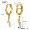 Sparkling gold lightning bolt hoop earrings with micro-set zircons for women - Gold-Full Paved