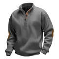 Graues Herren-Sweatshirt mit Stehkragen, Knopfleiste und braunen Ellenbogen-Patches - S / Dunkelgrau 1