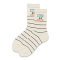 Korean style cream cotton mid-calf socks with black stripes and colorful text print - One Size (EU 35-39) / Lettered Stripes