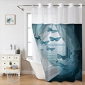 Close-up of rust-resistant metal grommets on a blue butterfly marble pattern shower curtain - Blue Butterfly Sea - Single Curtain
