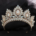Baroque golden bridal crown featuring light blue teardrop crystals and clear rhinestones - KC Gold White Rhinestone + Green Opal
