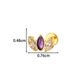Titanium flat back stud featuring crown-shaped gold setting with purple marquise zircon - 7# Gold (Purple)
