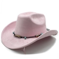 Detail of pink suede cowboy hat with turquoise beads and shell ornaments on band - M (56-58cm) / Pink (KK-058)