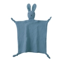 Blue cotton muslin baby comforter blanket with cute rabbit head and knotted corners - Navy Rabbit