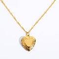 Collar de relicario corazón dorado con grabados detallados y cadena de cordón fino - Dorado - Cadena de ondas de agua
