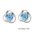 Elegant silver earrings featuring 7x7mm blue zircon in a stylish floral design - Sea Blue Zircon/Small (7*7mm)