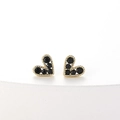 Exquisite gold hollow heart stud earrings with black circular gemstones for women - Black (ES0041)