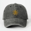 Washed black cotton baseball cap with yellow sun embroidery and vintage finish - Black