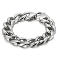 Polished silver cuban link steel bracelet in a bold punk hip-hop style for men - Polished Style (KB26092-D) / Silver