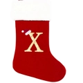 Calza di Natale rossa con bordo in peluche bianco e lettera X dorata glitterata decor - Lettera X / Grigio