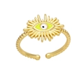 Verstellbarer goldener Ring mit bösem Auge, grüner Emaille und Sonnenstrahlen - Einstellbar Offen / Gelb