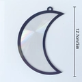 Close-up of a 5-inch moon-shaped suncatcher with rainbow holographic center effect - TYSC004: Optical Rainbow Prism Moon