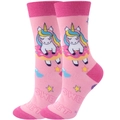 Pink crew socks featuring cartoon unicorn and donut patterns with Sweet text detail - Pink Donut Unicorn