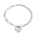 Elegant stainless steel bracelet with white pearls and a heart-shaped silver pendant - 18K Gold