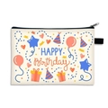 Beige Happy Birthday canvas pouch with colorful balloons and gift patterns - Party Hat Balloon Elements Style (19)