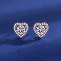 Rose gold heart-shaped stud earrings with round clear center stone in S925 silver - Heart Halo Studs (Rose Gold Tone)