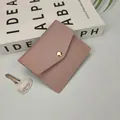 Slim purple pebble grain faux leather mini card holder wallet with gold snap button - Light Purple