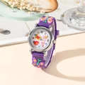 Kids purple silicone quartz watch with 3D butterfly strap and floral dial display - Purple