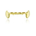 Detailed view of polished golden single fang grillz with a shiny reflective finish - Gold Lower Canine