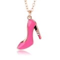 Collana dorata con ciondolo a scarpa con tacco in smalto rosa e dettaglio rossetto - Tacco Alto con Tacco Rossetto (1006-2)