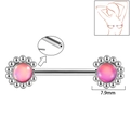 Pink gradient floral nipple ring in polished stainless steel with 7.9mm decorative ends - 1.6x14mm (Threadless) / Style 3-Pink Glitter