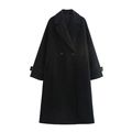 Detail of classic black double-breasted wool coat with lapels and cuff straps - XS / Black