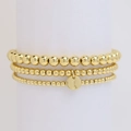 Set di tre bracciali con perline dorate e ciondolo circolare con lettera I - Lettera I