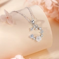 Elegante collar de corona de pétalos en plata S925 con zirconita corazón y flor blanca - Plata 925 / Oro Blanco (Con Cadena de Eslabones)